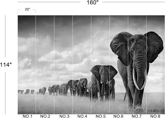 Eierme-A Herd of Elephants Walking on The African Savannah Mural Wallpaper Peel and Stick 160" x 114"