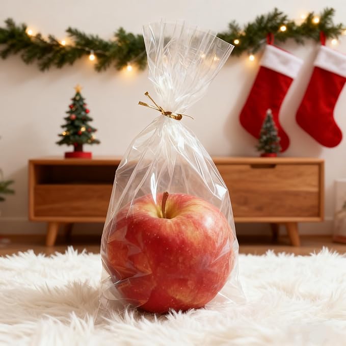joybest 100 Pcs 6x10 Inches Clear Cellophane Bags, Plastic Treat Bags Gift Wrapping Bag for Bulk Party Favor Goodie Cookie Dessert with Twist Ties