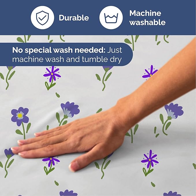 Floral Sheets - Purple Floral Bed Sheet Set - 1 Flat, 1 Fitted & 2 Pillowcases w/ Deep Pockets - Comfy, Wrinkle & Fade Free - Boho Botanical Bedding - Ultra-Soft, Breathable & Cooling - Full Size Set