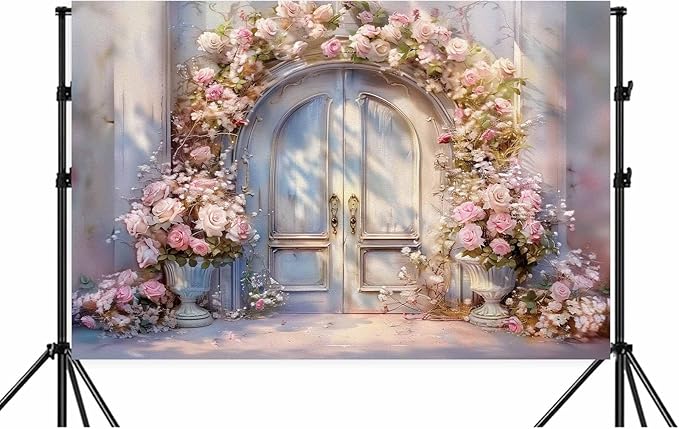 10X8ft Pink Floral Photography Backdrop, Retro Oil Painting Flowers Photography Backdrop Dreamlike Wedding Portrait Photo Background Wedding Birthday Party Background Banner Decor