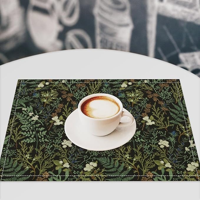 Vintage Botanical Placemats Set of 4, 17x12 Inch Rustic Farmhouse Retro Plant Green Nature Art Print Table Mats for Home Party Kitchen Dining Decor