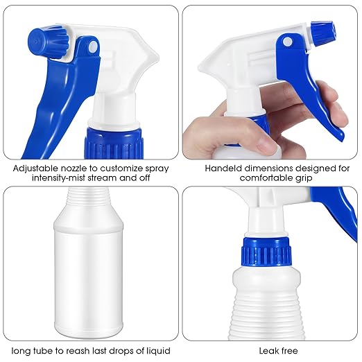 Yinder 18 Pcs 16 Oz Plastic Spray Bottle Bulk Empty Refillable Spray Bottles for Cleaning Solution Leak Proof Water Sprayer with Adjustable Nozzle Mist/Stream Mode(Red, Blue, Green)