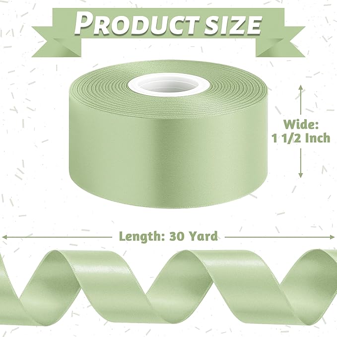 Fullive 1 1/2 Inch Sage Green Ribbon, 30 Yards Ribbon for Gift Wrapping, Polyester Ribbons for Flower Bouquet for Wedding Birthday Christmas Decorations DIY Bows Wrapping Bouquet Floral Arrangements