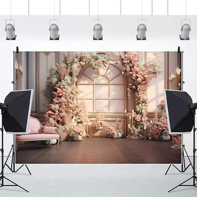 AOTOFO 8x6ft Pink Flowers Wedding Backdrop Elegant Rose Blossom Floral Pretty Plant Photography Background for Woman Bride Party Girls Bridal Shower Photo Studio Shoot