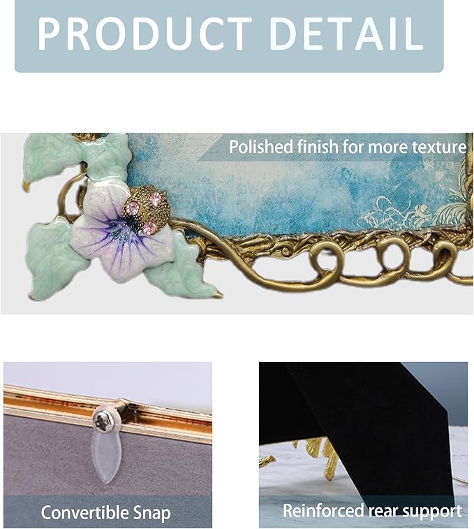 Vintage Floral Picture Frames Luxury Unique Ornate Antique Metal Photo Frame of HD Glass for Tabletop/Wall Display Gifts for Women (Retro Purple Flower, 5X7)