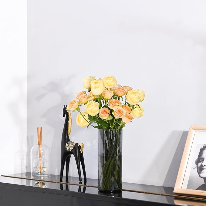 Flower Vase, Non-breakable Vases, 6" W x 16" H, Acrylic Grey Vase, Aesthetic Room Decor Cylindrical Modern Flower Vases for Table Centerpiece, Home Decor, Women Floral Arrangement Gift