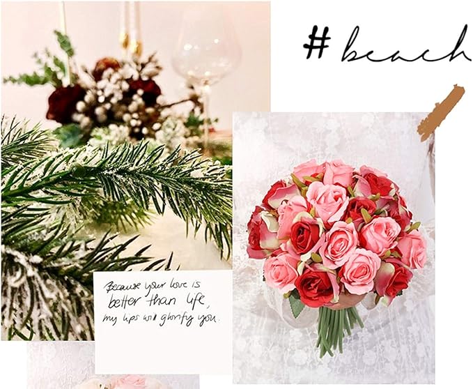 Jasion Artificial Roses Flowers 12 Heads Arrangement Silk Bouquet for Home Office Parties Bridal and Wedding Decoration (Red with Pink)