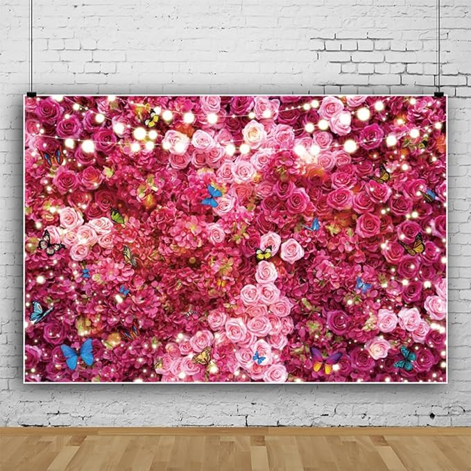 9x6ft Pink Red Rose Wall Background Flowers Photography Backdrop Girls Princess Birthday Baby Shower Wedding Cake Table Decoration Banner
