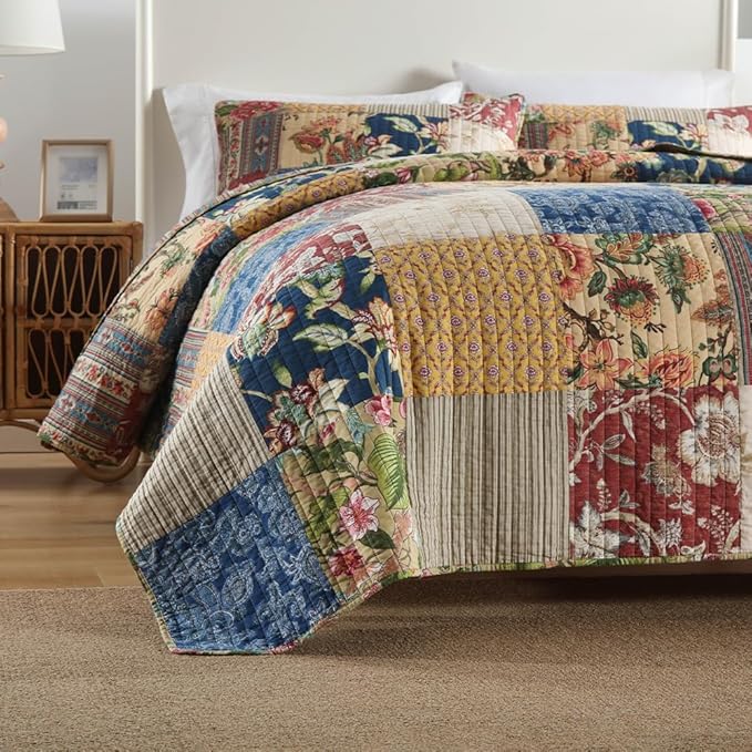 ENASAL Cotton Bedspread Quilt Sets Reversible Bedding Coverlet Sets Comforters Vintage Luxury Gorgeous Floral Real Patchwork Bedspread,King Size