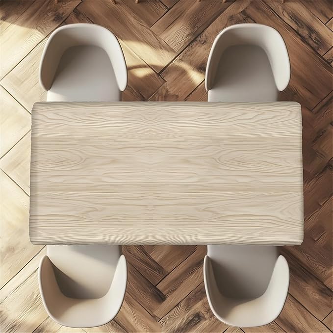 Rectangle Table Cloth Cover Waterproof Elastic Fitted Polyester Fitted Tablecloths for 4 Foot Tables for Indoor,Picnic, Camping, Outdoor （48" x 30"，Wood Grain）