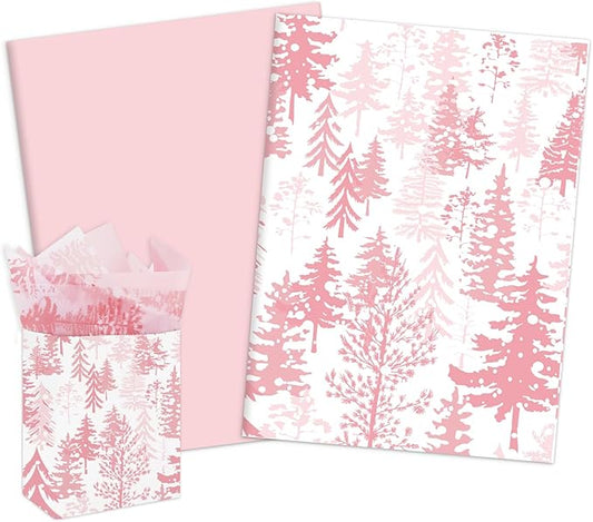 Whaline 100 Sheets Christmas Pink Tissue Paper Christmas Tree Gift Wrapping Paper Art Craft Paper for Home DIY Gift Bags Xmas Winter New Year Decor, 14 x 20 Inch