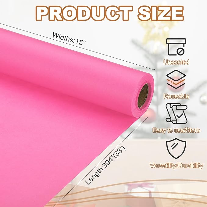PATIKIL Wrapping Paper, 15" x 394"(33') 70 GSM Craft Paper Roll Kraft Packing Paper for Poster Bulletin Board, Gift Wrapping, Pink