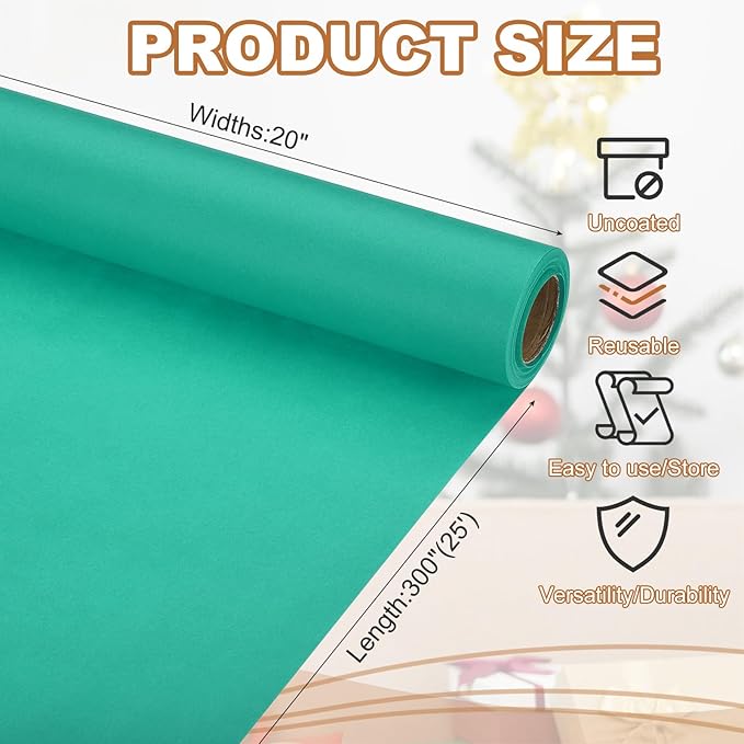 PATIKIL Wrapping Paper, 20" x 300"(25') 70 GSM Craft Paper Roll Kraft Packing Paper for Poster Bulletin Board, Gift Wrapping, Grass Green