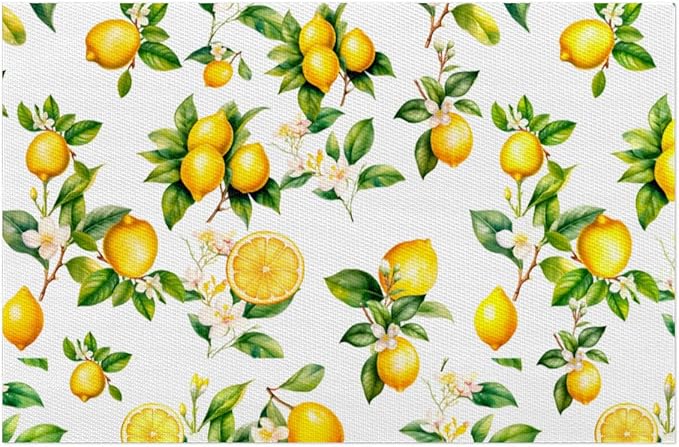Lemon Tropical Summer Placemats Set of 6 PVC Vinyl Non Slip Table Mats Waterproof Heat Resistant Place Mats Washable Wipeable Dining Table Mat for Kitchen Party Indoor Outdoor Decorative