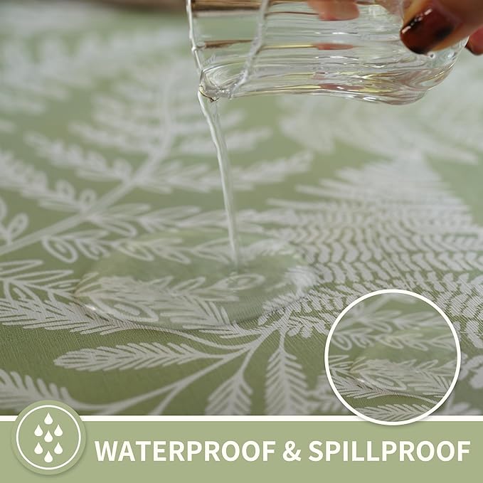 Rectangle Table Cloth,100% Waterproof Tablecloth Oil Proof Spill Proof Vinyl Table Cloth, Wipe Clean Plastic Table Cover for Dining, Camping, Indoor and Outdoor 52" x 70",Green Leaves