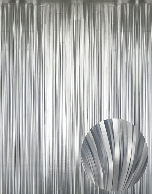 GOER 3.2 ft x 8.2 ft Metallic Tinsel Foil Fringe Curtains Party Photo Backdrop Party Streamers for Birthday,Graduation,New Year Eve Decorations Wedding Decor (1 Pack,Matte Silver,Thick Material)