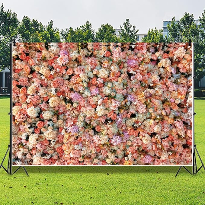 Leowefowa Floral Wall Photography Backdrop 7x5ft Colorful Rose Flower Romantic Wedding Background for Lover Spring Pink White Rose Petal Engagement Party Banner Decor Photo Supplies Prop