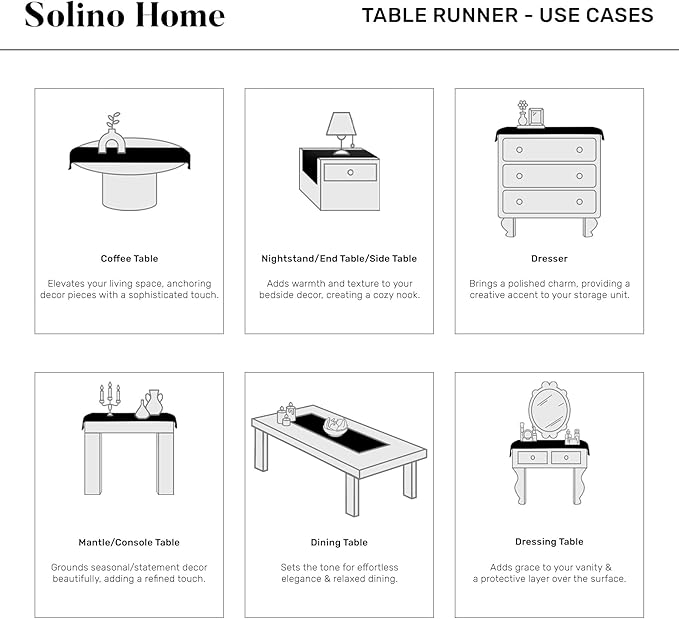 Solino Home Checkered Linen Table Runner 60 Inches - 100% Pure Linen Navy and White Buffalo Check Table Runner 14 x 60 Inch Ideal for Dresser and Coffee Tables - Winter