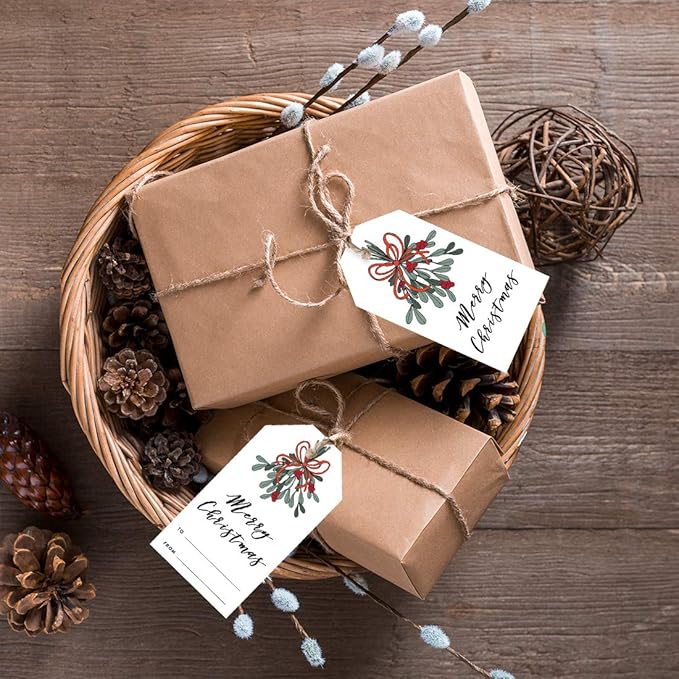 Andaz Press Christmas Holiday Season Classic Gift Tags, Merry Christmas to from Classic Favor Tags, Mistletoe Design, for Holiday Events, Parties, and Favors, 60-Pack
