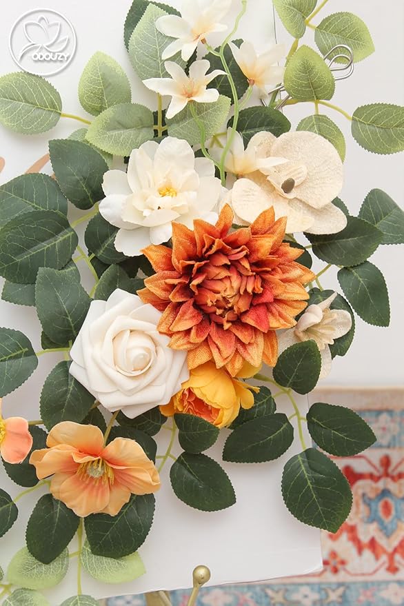 Pack of 2 Wedding Arch Decorations Artificial Hanging Flowers Floral Swag for Wedding Welcome Sign Backdrop Balloon Arch Home Party Bridal Ceremony Reusable(Orange)