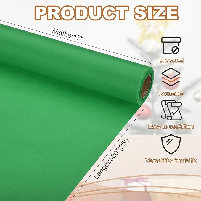 PATIKIL Wrapping Paper, 17" x 300"(25') 70 GSM Craft Paper Roll Kraft Packing Paper for Poster Bulletin Board, Gift Wrapping, Green