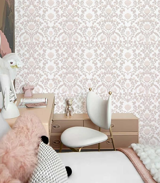 17.3" × 393.7" Pink Peel and Stick Wallpaper, Floral Wallpaper for Bedroom Bathroom Self Adhesive Removable