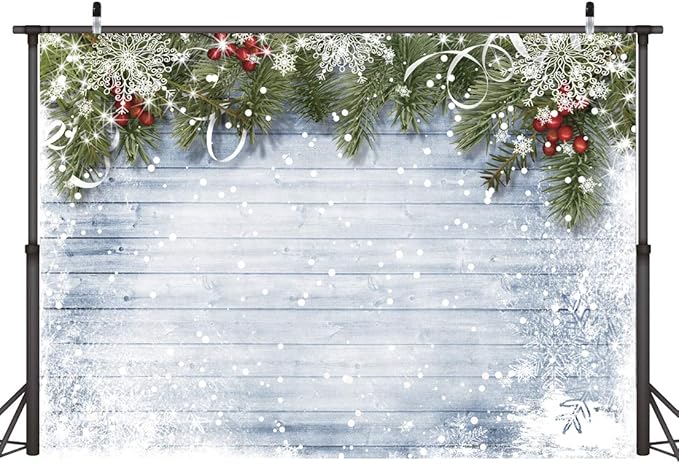 LTLYH 10x8ft Winter Snowflake Wood Floor Backdrop Christmas Photography Backdrops Xmas Eve Wood Wall Photo Backdrop White Snow Photo Props Background Winter Backgroun 023