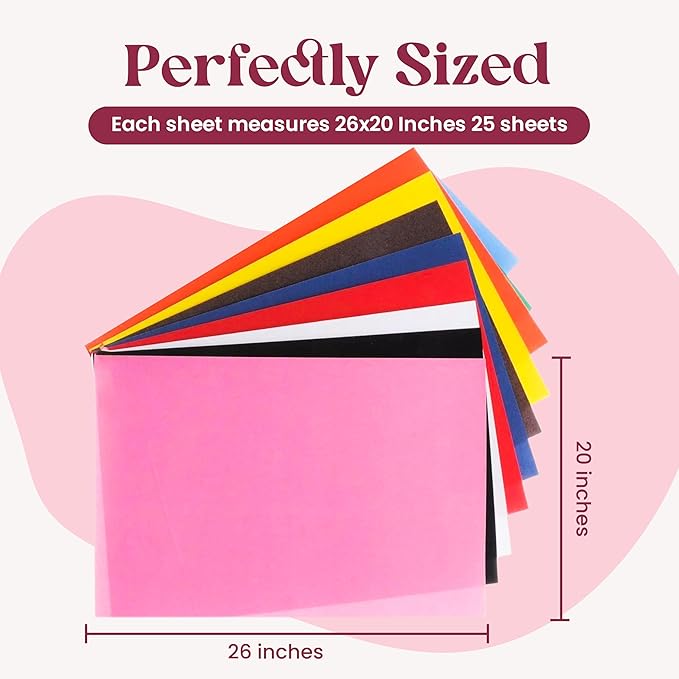 Tissue Paper for Gift Bags - Tissue Paper Bulk | 25 Colors 100 Sheets Colored 20x26 | Crafts, Wrapping, Packaging, Birthday, Holiday