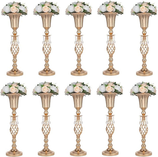 Pack of 10 Wedding Floral Crystal Flower Centerpiece Vases for Reception Centerpieces Party Event, 23.2 inches Versatile Flower Arrangement & Candle Holder Stand