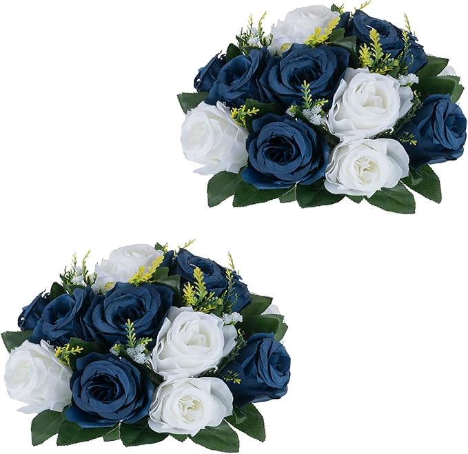 Flower Centerpieces for Wedding Tables: Wedding Table Decorations Navy Blue & White Flower Balls Centerpieces for Engagement Cerebration Party Center Pieces 2 Packs