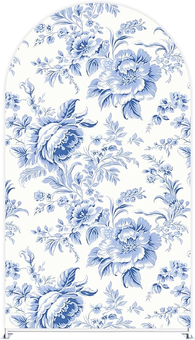 Blue Toile Arch Backdrop Vintage Floral French Toile Style Backdrop Elegant Blue and White Botanical for Wedding Baby Shower Classic European Party Decor Photography Background (G4224,6FT)