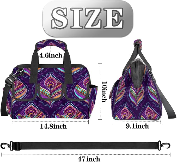 Purple Paisley Tool Bag for Men Women Multi-Pockets Wide Mouth Tool Storage Bags 14.8 Inch Waterproof Heavy Duty Tool Bag Organizer for Electrician Mechanic Plumbers Handymen