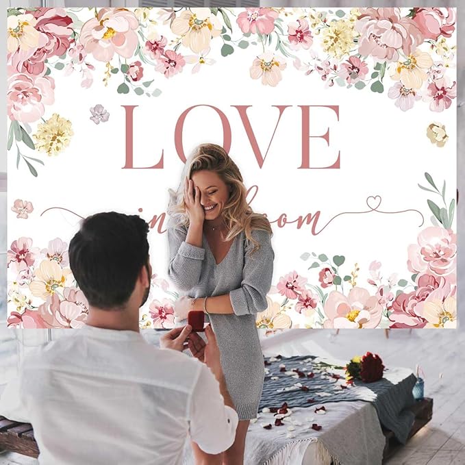 Sensfun Love in Bloom Bridal Shower Decorations Backdrop Rose Pink Wildflower Wedding Shower Background Boho Floral Engagement Banner Wedding Bachelorette Party Decorations Supplies 7x5ft