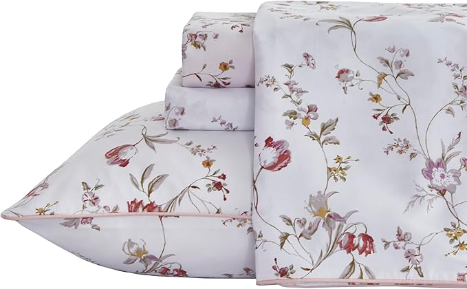 FADFAY Sheets Set King Rustic Pink Floral Botanical Bedding Set Luxury 100% Egyptian Cotton Bed Sheet Set Soft Breathable for All Season Bedoom Decor with 17.7 Deep Pocket Fitted Sheet, King Size