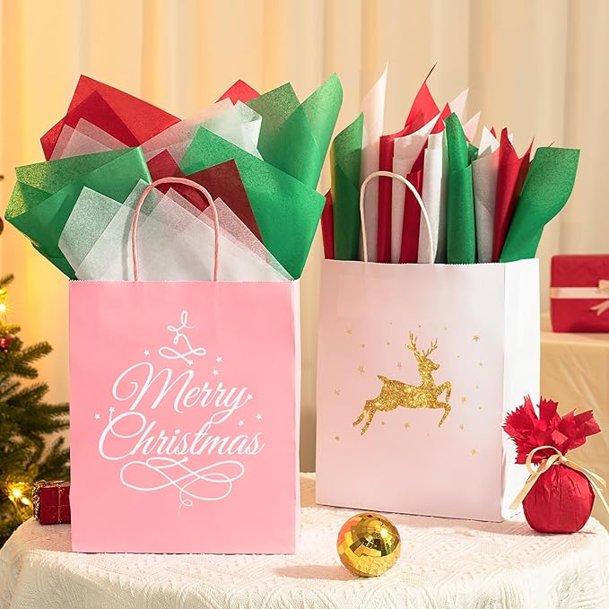 Simetufy Christmas Tissue Paper for Gift Bags, 360 Sheets 20 x 20 Inches Christmas Tissue Paper Sheets Bulk, Red Green and White for Gift Wrapping, Crafts, Birthday, Holiday Decor and DIY