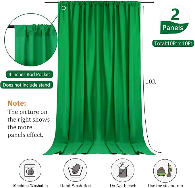 10 x 10 Feet Grass Green Backdrop Curtain for Partie, Background Curtains for Photoshoot, Birthday, Wedding, Halloween, Thanksgiving, Christmas, New Year Party Decorations 5Ft x 10Ft, 2 Panels