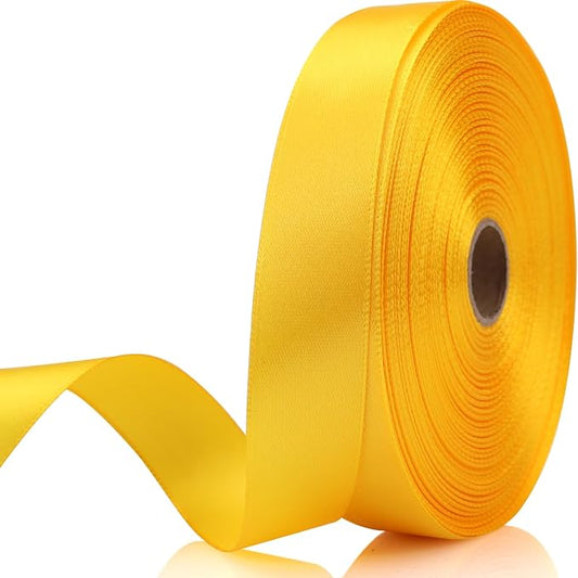 7/8 Inch 60 Yards Yellow Satin Craft Ribbon-Single Face Polyester Ribbon for Handmade Roses,Gift Wrapping,Timeless Flower,Bouquets,Wedding and Party Decoration