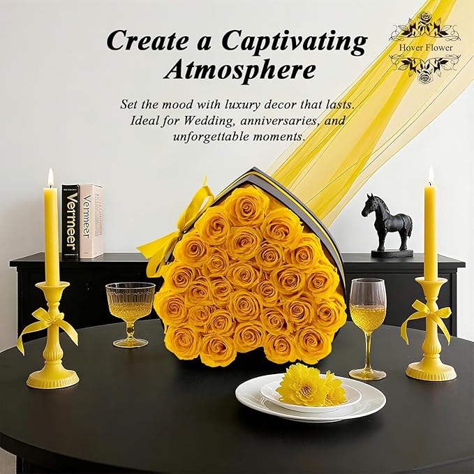 27 Forver Preserved Flowers in a Heart Box, Flowers for Her,Eternal Roses Flowers for Delivery Prime, Flowers Birthday Gifts for Women Mom Grandma Wife - Yellow