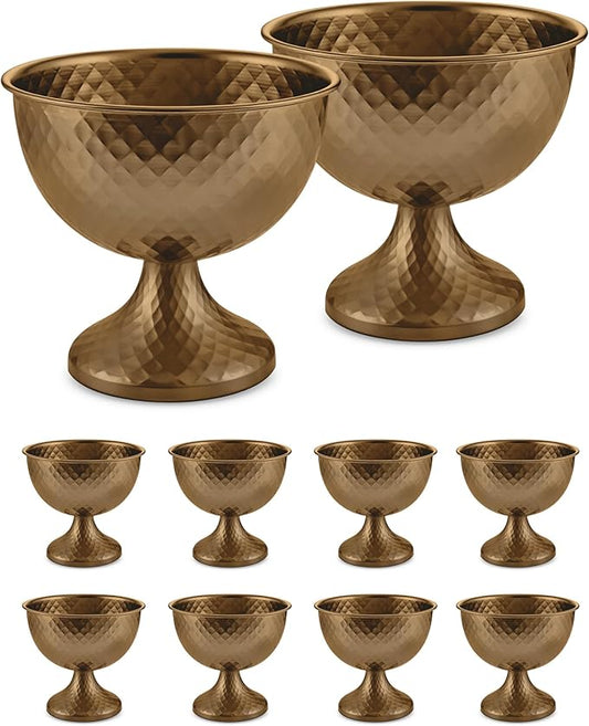 10 Pcs Distressed Gold Metal Compote Bowl Centerpieces for Tables,Urn Vases for Vintage Wedding Centerpieces,Elegant Compote Vases,Pedistal Vase for Christmas Anniversary Party (Wine Copper)