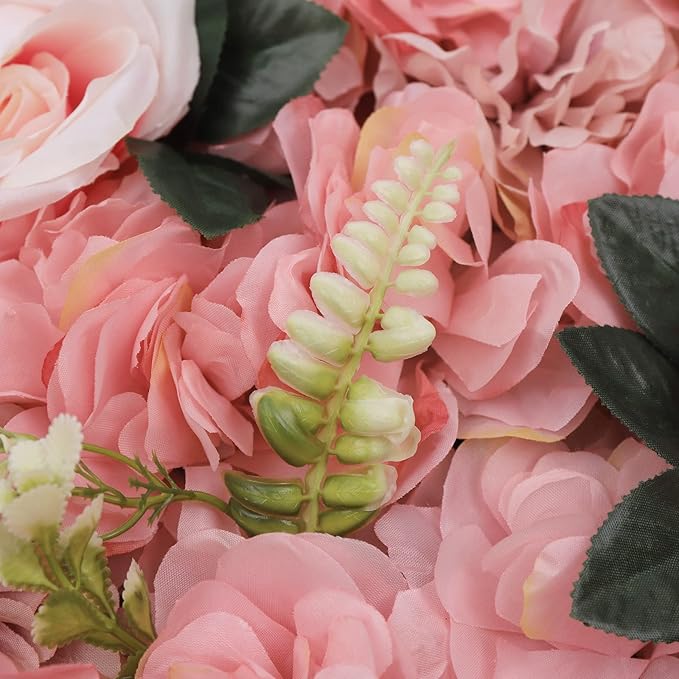 12 Pcs Artificial Flower Wall Panels, 24"x16" 3D Pink Silk Dahlia Hydrangea Rose Flowers Wall Backdrop Artificial Silk Fabric Flower Banquet Wedding Party Decor for Stage Background (Type 4)
