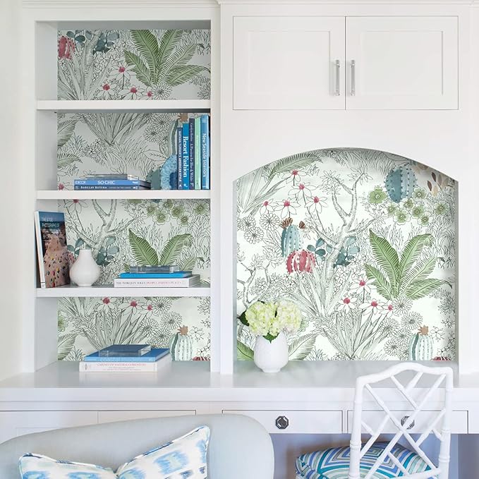 Erfoni Floral Peel and Stick Wallpaper - 17.7" x 118.1" Vintage Flower Wallpaper with Leaf Pattern - Self-Adhesive, Removable Vinyl for Bathroom Cabinets