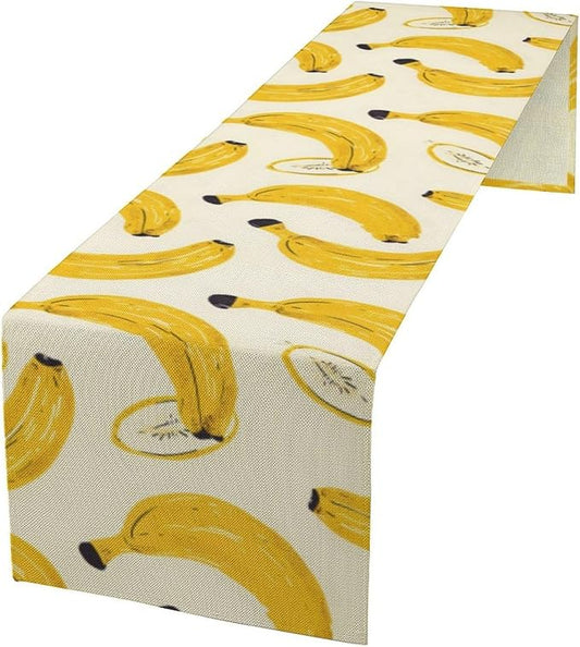 Banana Table Runner, Kitchen Dining Table Decor, Watercolor Tropical Fruit Palm Leaves Table Runners for Indoor Outdoor Home Farmhouse Holiday Wedding Birthday Party Decoration, 13 x90 in
