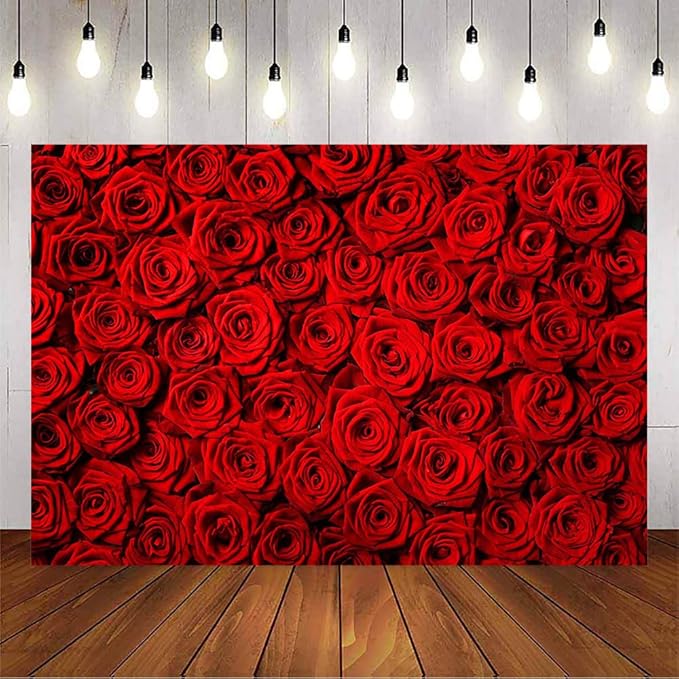 Avezano Valentine's Day Backdrop Rose Flower Wall Photo Background Red Rose Wedding Bridal Shower Photography Backdrop Mother's Day Birthday Party Dessert Table Banner (6x4ft)