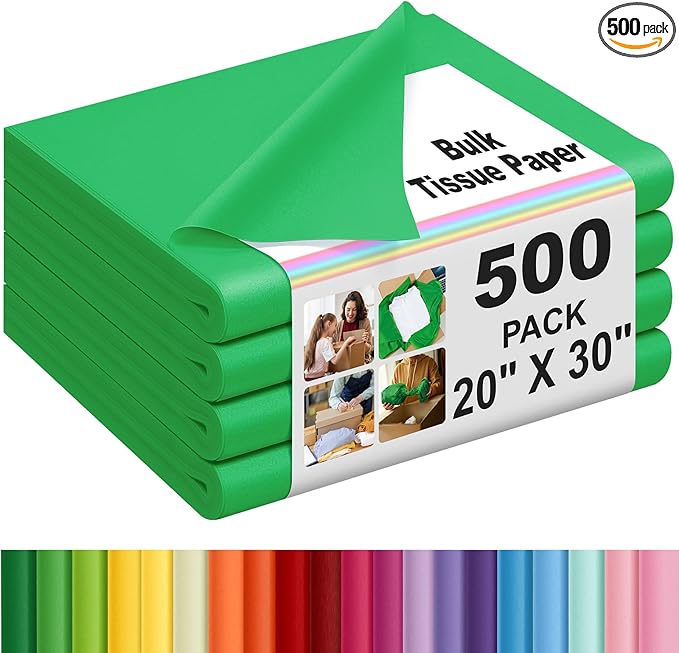 Qilery 500 Sheets Christmas Dark Green Tissue Paper Bulk for Gift Bags 20 x 30 Inch Acid Free Decoupage Packaging Wrapping Paper Sheets for Christmas Decoration DIY Crafts, Packing Supplies for Moving