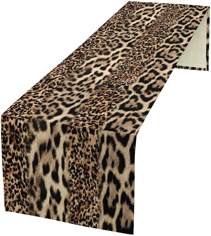 Animal Skin Print Table Runner, Vintage Farmhouse Cottage Country Western Wildlife Safari Leopard Dinner Runner for Home Kitchen Dining Table Party Holiday 13x60in