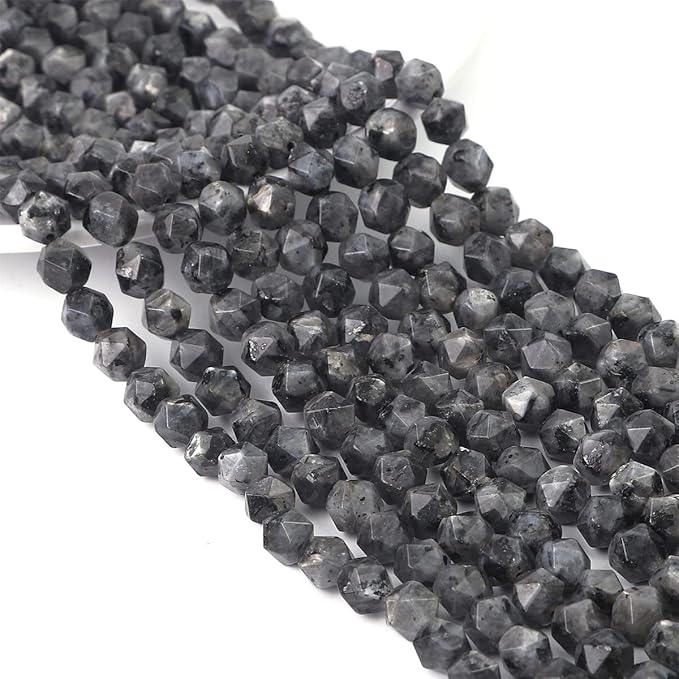 Faceted Natural Black Spectrolite Stone Round Beads 8mm 36cm/Strand for Jewelry Making