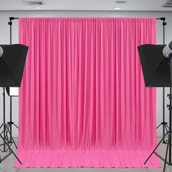 Hot Pink Backdrop Curtain 2 Panels-Wrinkle-Free Polyester Photography Drapes for Wedding Party Photo Background Decorations- 8 X10FT (Hot Pink)