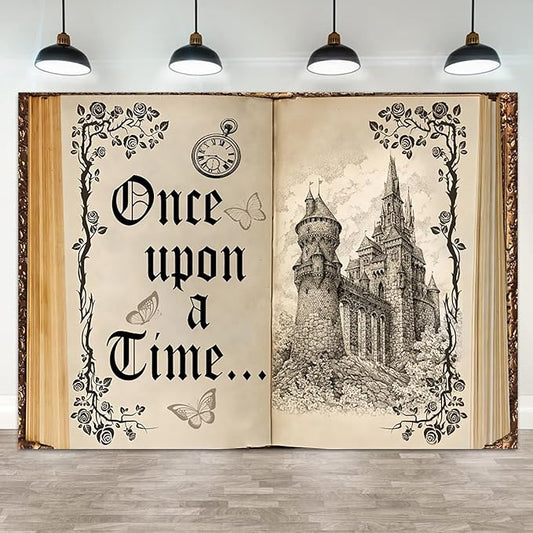 15x8ft Once Upon a Time Backdrop Fairy Tale Books Castle Princess Photography Background Once Upon a Time Birthday Baby Shower Decoration Storybook Wedding Party Banner