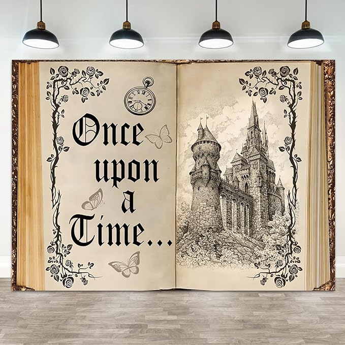 15x10ft Once Upon a Time Backdrop Fairy Tale Books Castle Princess Photography Background Once Upon a Time Birthday Baby Shower Decoration Storybook Wedding Party Banner