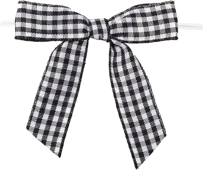 7Rainbows 30pcs 2.5" Buffalo Check Plaid Ribbon Twist Tie Bows Gingham Ribbon Bows for Tying Up Packages Gift Wrapping Christmas Tree(Black and White)